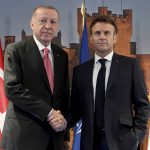 
              France's President Emmanuel Macron, right, and Turkey's President Recep Tayyip Erdogan shake hands during a bilateral meeting as part of the NATO summit in Madrid, Wednesday, June 29, 2022. North Atlantic Treaty Organization heads of state will meet for a NATO summit in Madrid from Tuesday through Thursday. (Bertrand Guay, Pool via AP)
            