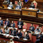 
              Italian Premier Mario Draghi addresses the Senate in Rome, Tuesday, June 21, 2022.  (Roberto Monaldo/LaPresse via AP)
            