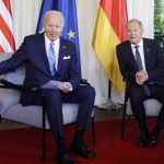
              German Chancellor Olaf Scholz, right, welcomes US President Joe Biden, left, for a bilateral meeting at Castle Elmau in Kruen, near Garmisch-Partenkirchen, Germany, on Sunday, June 26, 2022. The Group of Seven leading economic powers are meeting in Germany for their annual gathering Sunday through Tuesday. (Leonhard Foeger/Pool Photo via AP)
            