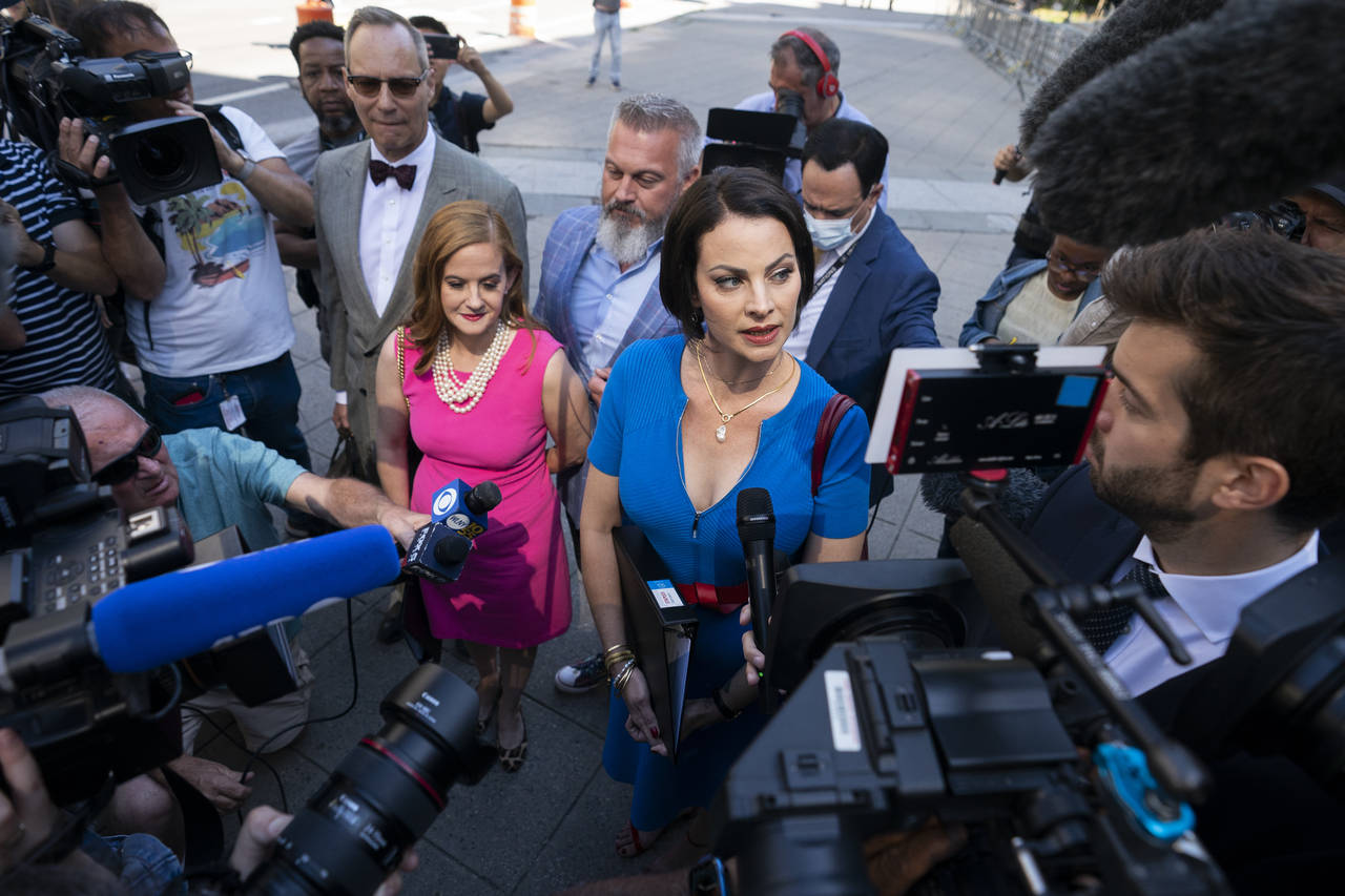 Sarah Ransome, an alleged victim of Jeffrey Epstein and Ghislaine Maxwell, right, alongside Elizabe...