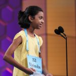 Vivinsha Veduru, 11, from Keller, Texas, competes during the Scripps National Spelling Bee, Wednesday, June 1, 2022, in Oxon Hill, Md. (AP Photo/Alex Brandon)