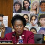 
              With photos of the young victims in Uvalde, Texas, behind her, Rep. Sheila Jackson Lee, D-Texas, speaks in support of Democratic gun control measures, called the Protecting Our Kids Act, in response to mass shootings in Texas and New York, at the Capitol in Washington, Thursday, June 2, 2022. (AP Photo/J. Scott Applewhite)
            