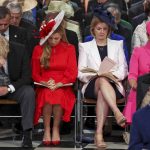 
              FILE - British Prime Minister Boris Johnson, right, reacts as he sits next to his wife Carrie Johnson, British Foreign Secretary Liz Truss and Home Secretary Priti Patel, right, at the National Service of Thanksgiving held at St Paul's Cathedral as part of celebrations marking the Platinum Jubilee of Britain's Queen Elizabeth II, in London, Friday, June 3, 2022. Britain's governing Conservatives will hold a no-confidence vote in Prime Minister Boris Johnson on Monday, June 6, 2022 that could oust him as Britain's leader. (Phil Noble/Pool photo via AP, File)
            