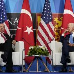
              President Joe Biden, right, meets with Turkey's President Recep Tayyip Erdogan, left, during the NATO summit in Madrid, Wednesday, June 29, 2022. (AP Photo/Susan Walsh)
            