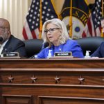 
              Vice Chair Liz Cheney, R-Wyo., gives her opening remarks as Committee Chairman Rep. Bennie Thompson, D-Miss., left, and Rep. Adam Kinzinger, R-Ill., look on, as the House select committee investigating the Jan. 6 attack on the U.S. Capitol holds its first public hearing to reveal the findings of a year-long investigation, at the Capitol in Washington, Thursday, June 9, 2022. (AP Photo/J. Scott Applewhite)
            