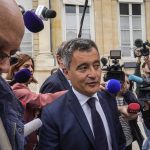 
              French Interior Minster Gerald Darmanin speaks to the media as he arrives at the National Assembly in Paris, Monday, June 20, 2022. Many voters in Sunday's poll voted for far-right or far-left candidates, denying President Emmanuel Macron's centrist alliance a straight majority in the National Assembly. (AP Photo/Michel Euler)
            