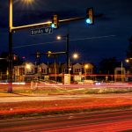 
              This long exposure photo shows traffic driving on Roosevelt Boulevard at Banks Way, named for Samara Banks and her three children who were struck and killed by a car in 2013, in Philadelphia, Wednesday, May 25, 2022. (AP Photo/Matt Rourke)
            