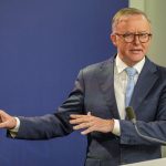 
              Australian Prime Minister Anthony Albanese gestures during a press conference in Sydney, Australia, Friday, June 10, 2022. Prime Minister Albanese on Monday rejected calls for him to publicly demand the United States drop its prosecution of WikiLeaks founder and Australian citizen Julian Assange. (AP Photo/Mark Baker)
            