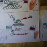 
              Drawings made by Ukrainian children decorate a sleeping area in a Ukrainian trench near the front lines in the Donetsk region, eastern Ukraine, Wednesday, June 8, 2022. (AP Photo/Bernat Armangue)
            