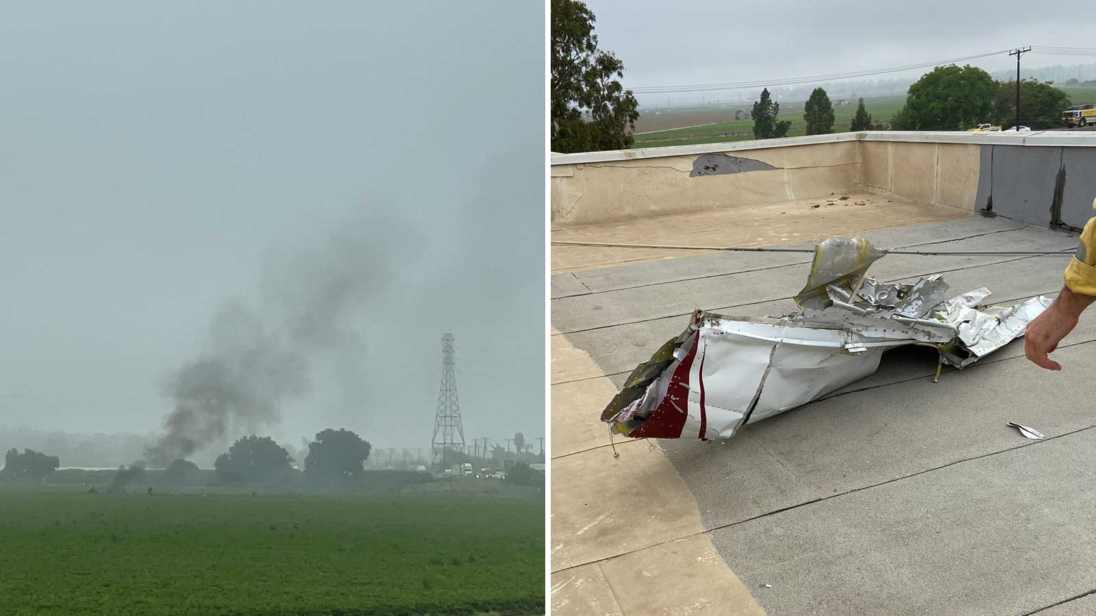 Plane debris and fire from crash near Camarillo, California...