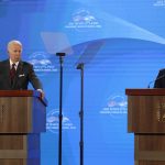 
              U.S. President Joe Biden, left, gives a press conference with Israel's Prime Minister Yair Lapid, at the Waldorf Astoria Hotel in Jerusalem, Thursday, July 14, 2022. (Atef Safadi/Pool via AP)
            