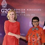 
              Britain's Foreign Secretary Liz Truss, left, shakes hands with Indonesian Foreign Minister Retno Marsudi during their bilateral meeting ahead of the G20 Foreign Ministers' Meeting in Nusa Dua, Bali, Indonesia, Thursday, July 7, 2022. (Sigid Kurniawan, Pool Photo via AP)
            