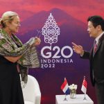 
              Singaporean Finance Minister Lawrence Wong, right, talks with Dutch Finance Minister Sigrid Kaag during their bilateral meeting on the sidelines of the G20 Finance Ministers and Central Bank Governors Meeting in Nusa Dua, Bali, Indonesia, Saturday, July 16, 2022. (Made Nagi/Pool photo via AP)
            