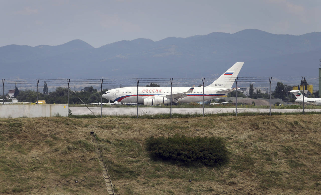 A Russian plane lands at Sofia's Airport, Sunday, July 3 2022. Two Russian airplanes were set to de...