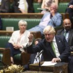 
              In this handout photo provided by UK Parliament, Britain's Prime Minister Boris  Johnson speaks in the House of Commons, during a debate about on whether MP's have confidence in the Government, in London, Monday, July 18, 2022. (Andy Bailey/UK Parliament via AP)
            