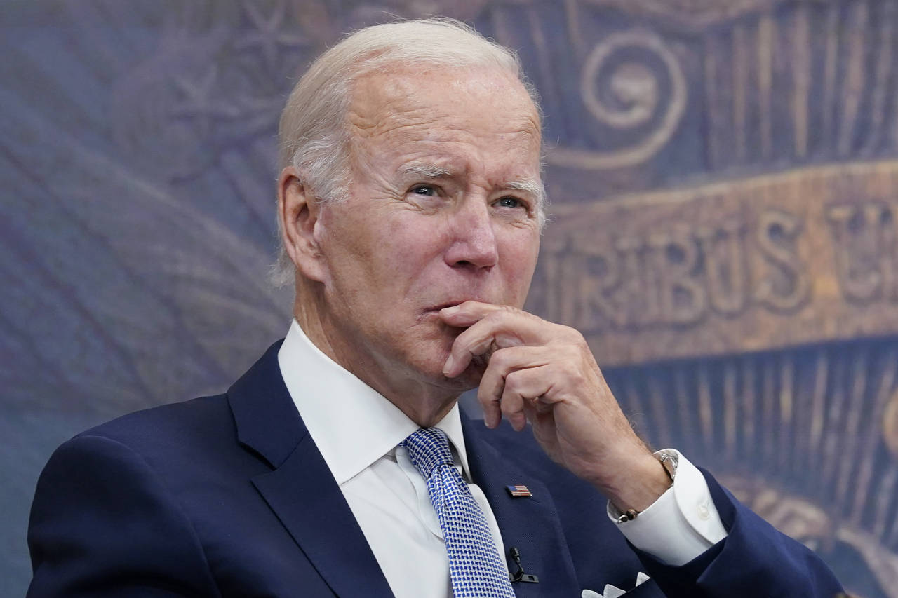 President Joe Biden listens during a meeting with CEOs about the economy in the South Court Auditor...