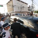 
              A hearse which is believed to carry the body of Japan's former Prime Minister Shinzo Abe leaves a hospital in Kashihara, Nara prefecture, western Japan Saturday, July 9, 2022. Former Prime Minister Shinzo Abe was assassinated on a street in western Japan by a gunman who opened fire on him from behind as he delivered a campaign speech. (Kyodo News via AP)
            