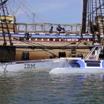 
              Mayflower Autonomous Ship floats next to the replica of the original Mayflower, Thursday, June 30, 2022, in Plymouth, Mass. The crewless robotic boat retraced the 1620 sea voyage of the Mayflower. (AP Photo/Charles Krupa)
            