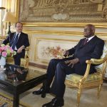 
              CAPTION CORRECTS AGE - FILE - French President Francois Hollande meets with Angolan President Jose Eduardo Dos Santos, at the Elysee Palace in Paris, Tuesday April 29, 2014. Former Angolan president Jose Eduardo dos Santos has died in a clinic in Barcelona, Spain after an illness, the Angolan government said. He was 79 years old and died following a long illness, the government said Friday, July 8, 2022 in an announcement on its Facebook page. (AP Photo/Remy de la Mauviniere, File)
            