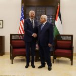 
              Palestinian President Mahmoud Abbas and U.S. President Joe Biden shake hands in the West Bank town of Bethlehem, Friday, July 15, 2022. (AP Photo/Evan Vucci)
            