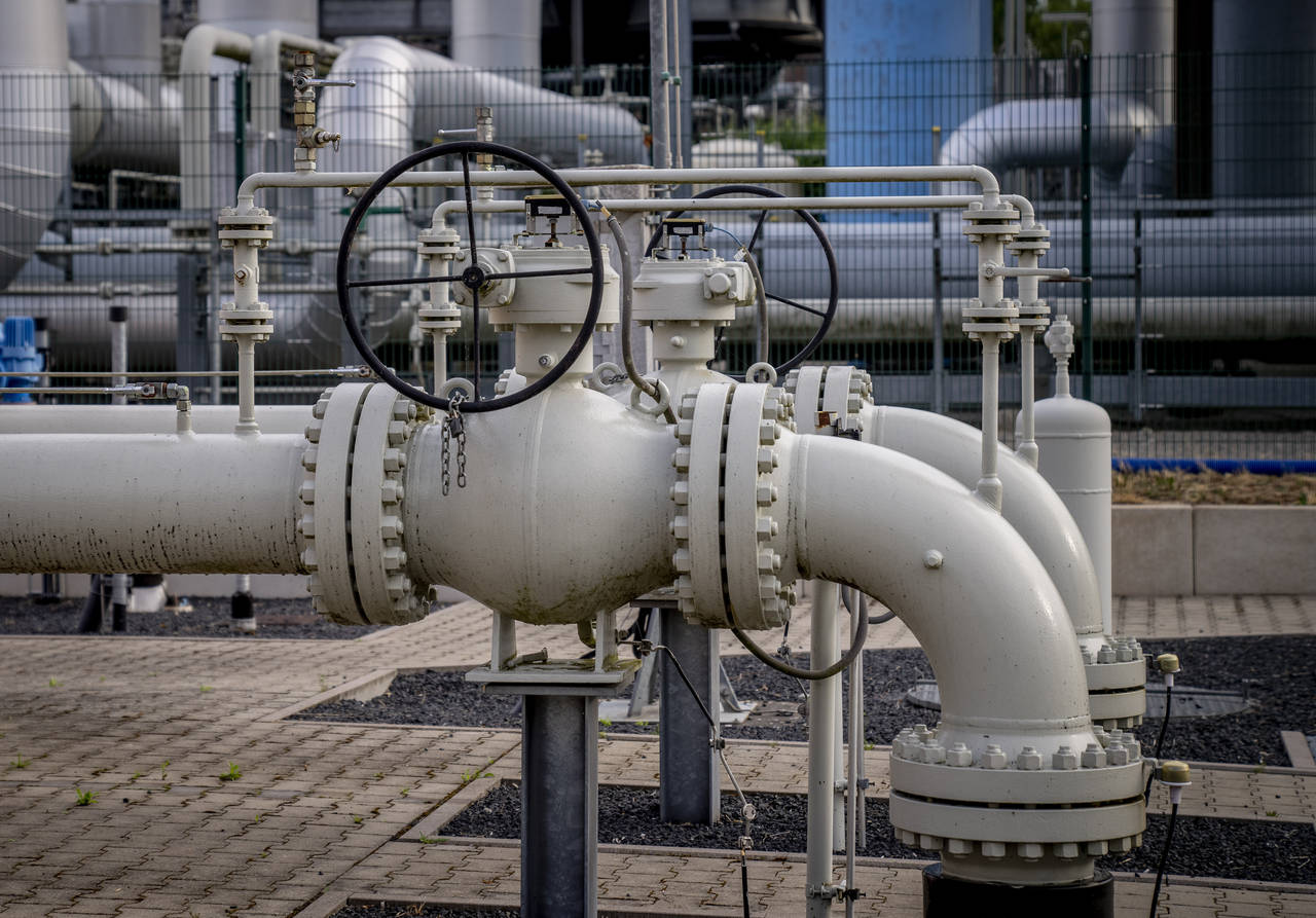 Pipes of the gas storage plant Reckrod are pictured near Eiterfeld, central Germany, Thursday, July...