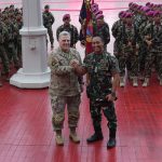 
              U.S. Chairman of the Joint Chiefs of Staff Gen. Mark Milley, left, shakes hands with Indonesian Armed Forces Chief Gen. Andika Perkasa during their meeting at Indonesian military headquarters in Jakarta, Indonesia, Sunday, July 24, 2022. The Chinese military has become significantly more aggressive and dangerous over the past five years, the top U.S. military officer said during a trip to the Indo-Pacific that included a stop Sunday in Indonesia. (AP Photo/Achmad Ibrahim)
            