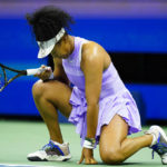 
              Naomi Osaka, of Japan, reacts after missing a shot during a match against Danielle Collins, of the United States, at the first round of the US Open tennis championships, Wednesday, Aug. 31, 2022, in New York. (AP Photo/Frank Franklin II)
            