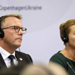 
              Danish Defense Minister Morten Boedskov, right, and Danish Prime Minister Mette Frederiksen during the donor conference for Ukraine at Christiansborg in Copenhagen, Thursday, Aug. 11, 2022. The international donation conference will strengthen the long-term support for Ukraine with discussions on how financing, weapons production, training and demining can be strengthened going forward. (Philip Davali/Ritzau Scanpix via AP)
            