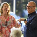
              Ohio House Democratic Leader Allison Russo, left, and Ohio House House District 89 Candidate Jim Obergefell, right, laugh during a meeting of the Democratic Women of Erie County at Strickfaden Park, Monday, July 18, 2022, in Sandusky, Ohio. Obergefell is hoping that Democrats can win back seats at the Ohio Statehouse and beyond this fall with a message grounded in his landmark U.S. Supreme Court fight for same-sex marriage.   (AP Photo/Nick Cammett)
            