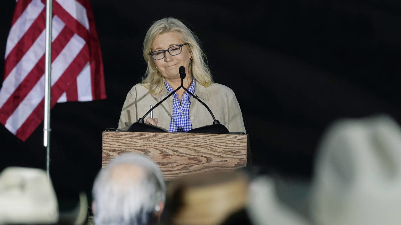 Rep. Liz Cheney, R-Wyo., speaks Tuesday, Aug. 16, 2022, at a primary Election Day gathering in Jack...