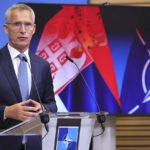 
              NATO Secretary General Jens Stoltenberg speaks during a media conference after a meeting with Serbian President Aleksandar Vucic at NATO headquarters in Brussels, Wednesday, Aug. 17, 2022. (AP Photo/Olivier Matthys)
            