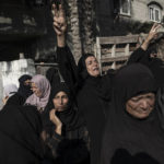 
              Mourners react during the funeral of 11-year-old Layan al-Shaer in Khan Younis, in the Gaza Strip, Thursday, Aug. 11, 2022. On Thursday, Layan died of her wounds after she was injured in last week's Israeli air strikes, bringing the Palestinian death toll in fighting between Israel and Gaza militants to 48 on Thursday. (AP Photo/Fatima Shbair)
            