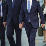 
              NATO Secretary General Jens Stoltenberg, right, walks with Serbian President Aleksandar Vucic prior to a meeting at NATO headquarters in Brussels, Wednesday, Aug. 17, 2022. (AP Photo/Olivier Matthys)
            