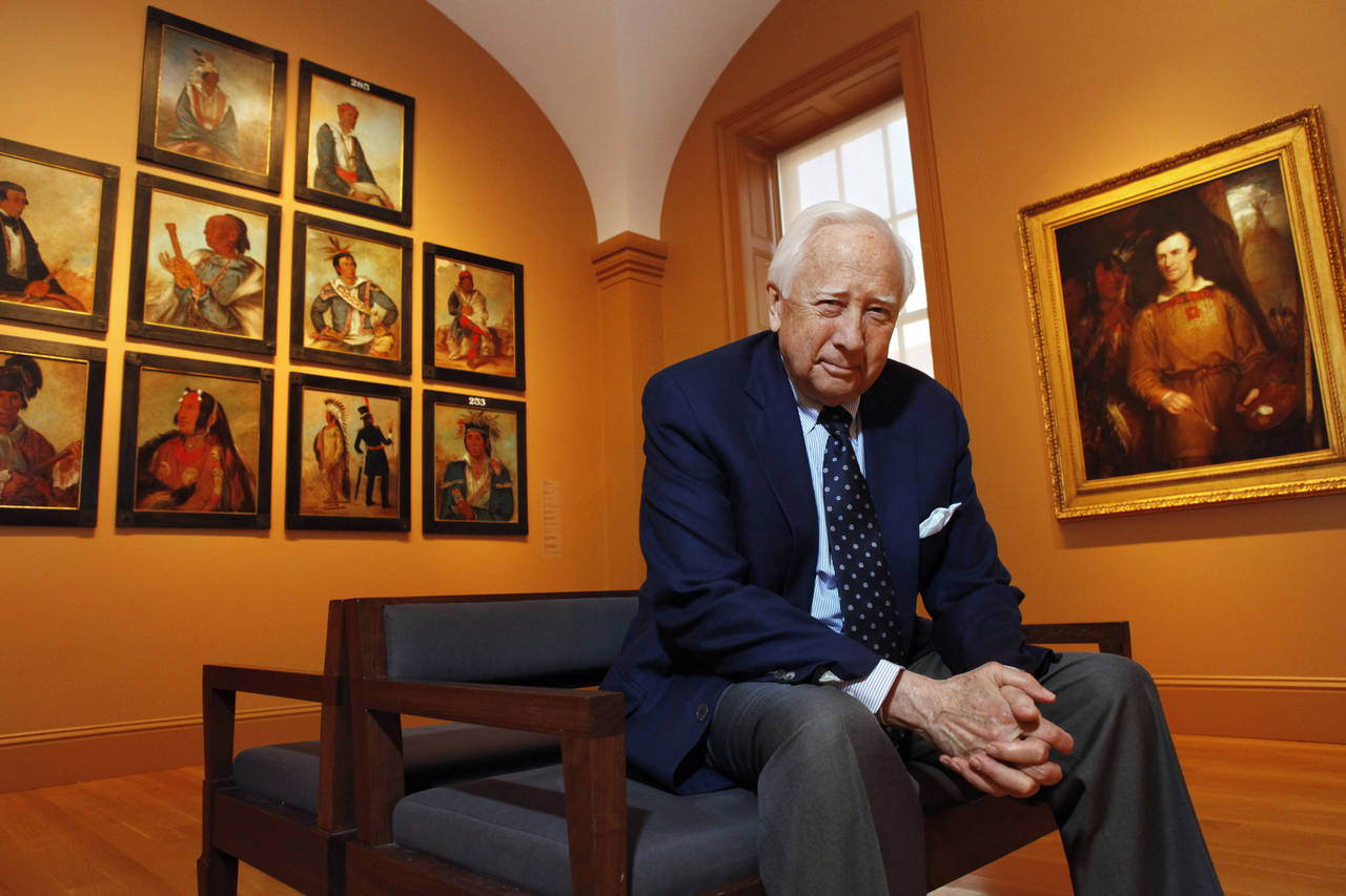 FILE - Historian and author David McCullough poses with art by George Catlin, one of the artists fe...