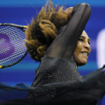 
              Serena Williams, of the United States, returns a shot to Danka Kovinic, of Montenegro, during the first round of the US Open tennis championships, Monday, Aug. 29, 2022, in New York. (AP Photo/Charles Krupa)
            