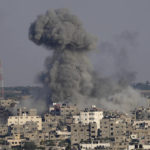 
              Smoke rises after Israeli airstrikes on a residential building in Gaza, Sunday, Aug. 7, 2022. (AP Photo/Adel Hana)
            