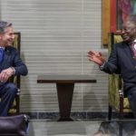 U.S. Secretary of State Antony Blinken and South Africa's President Cyril Ramaphosa meet together at Waterkloof Air Force Base in Centurion, South Africa, Tuesday, Aug. 9, 2022. Blinken is on a ten day trip to Cambodia, Philippines, South Africa, Congo, and Rwanda. (AP Photo/Andrew Harnik, Pool)