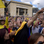 
              Supporters of President Gustavo Petro during his inauguration ceremony at the Bolivar square in Bogota, Colombia, Sunday, Aug. 7, 2022. (AP Photo/Ariana Cubillos)
            