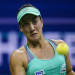 
              Danka Kovinic, of Montenegro, returns a shot to Serena Williams, of the United States, during the first round of the US Open tennis championships, Monday, Aug. 29, 2022, in New York. (AP Photo/Charles Krupa)
            