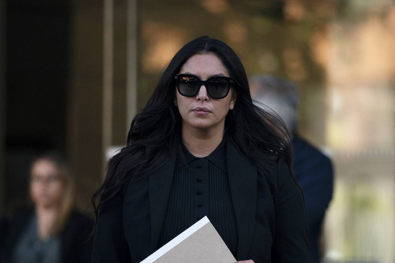 Vanessa Bryant, the widow of Kobe Bryant, leaves a federal courthouse in Los Angeles, Wednesday, Au...