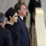 
              President Jair Bolsonaro of Brazil, right, and his wife Michelle pay their respects to Queen Elizabeth II during the lying in State inside Westminster Hall, at the Palace of Westminster in London, Sunday, Sept. 18, 2022.  (Chip Somodevilla/Pool Photos via AP)
            