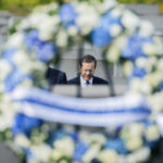 
              Israeli President Isaac Herzog attends a wreath laying ceremony at the Holocaust memorial in Berlin, Germany, Tuesday, Sept. 6, 2022. Israeli President Isaac Herzog has addressed Germany’s parliament about atrocities committed during the Third Reich. But Herzog did use his speech Tuesday at the Bundestag to praise the close and friendly relations that have emerged between the two countries since the end of the Holocaust. Six million European Jews were murdered by Germany’s Nazis and their henchmen during World War II. (AP Photo/Christoph Soeder)
            