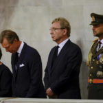 
              Luxembourg's Grand Duke Henri, second left, and Grand Duchess Maria Teresa, left, pay their respects to Britain's Queen Elizabeth II, following her death, during her lying in state at Westminster Hall, at the Palace of Westminster, in London, Sunday, Sept. 18, 2022. (Sarah Meyssonnier/Pool Photo via AP)
            