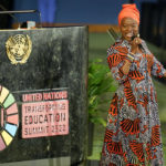 
              Angelique Kidjo performs during the Transforming Education Summit at United Nations headquarters, Monday, Sept. 19, 2022. (AP Photo/Seth Wenig)
            