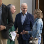 President Joe Biden and sister Valerie Owens talks to a priest before leaving St. Joseph on the Brandywine Catholic Church in Wilmington, Del., after attending a Mass, Saturday, Sept. 10, 2022. (AP Photo/Manuel Balce Ceneta)