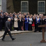 
              Outgoing British Prime Minister Boris Johnson arrives with his wife Carrie, left, to speak outside Downing Street in London, Tuesday, Sept. 6, 2022 before heading to Balmoral in Scotland, where he will announce his resignation to Britain's Queen Elizabeth II. Later on Tuesday Liz Truss will formally become Britain's new Prime Minister after an audience with the Queen. (AP Photo/Alberto Pezzali)
            