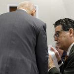 
              Assistant state attorneys Mike Satz, left, and Jeff Marcus speak during the penalty phase of the trial of Marjory Stoneman Douglas High School shooter Nikolas Cruz at the Broward County Courthouse in Fort Lauderdale, Fla., Thursday, Sept. 1, 2022. Cruz previously plead guilty to all 17 counts of premeditated murder and 17 counts of attempted murder in the 2018 shootings. (Amy Beth Bennett/South Florida Sun Sentinel via AP, Pool)
            