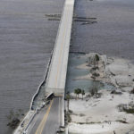 
              A damaged causeway to Sanibel Island is seen in the aftermath of Hurricane Ian , Thursday, Sept. 29, 2022, near Sanibel Island, Fla. (AP Photo/Wilfredo Lee)
            