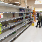 
              Empty shelves are seen in a grocery store as shoppers stock up on food in advance of Hurricane Fiona making landfall in Halifax on Friday, Sept. 23, 2022.  (Darren Calabrese /The Canadian Press via AP)
            