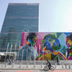 
              A mural by Brazilian artist Eduardo Kobra, focusing attention on climate change and stewardship of the planet is displayed outside the United Nations headquarters ahead of the General Assembly, Friday, Sept. 16, 2022. (AP Photo/Mary Altaffer)
            